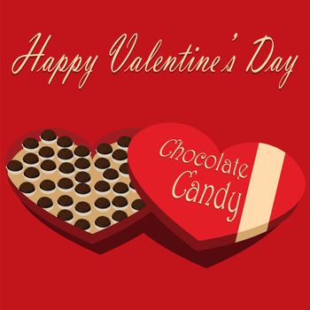 Valentine's Day box of chocolate candy red background.