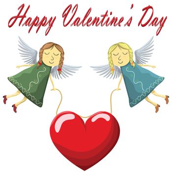 Valentine Fairys flying with heart isolated on white background.