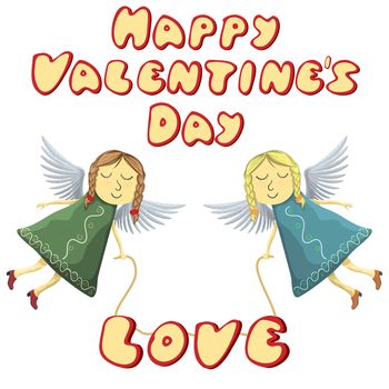 Valentine Fairys flying with love isolated on white background.