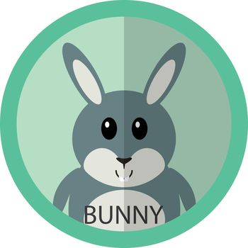 Cute grey bunny cartoon flat icon avatar round circle.