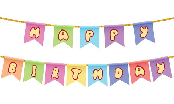Happy birthday Text on rope isolated on white background.
