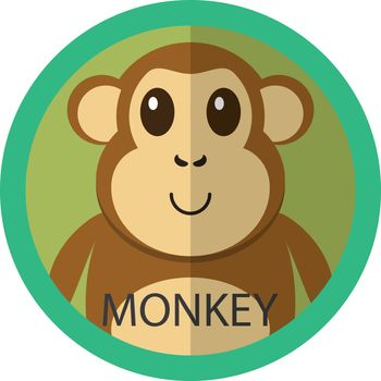 Cute brown monkey cartoon flat icon avatar round circle.