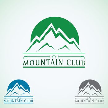 Mountains vintage vector logo design template, green tourism icon. 