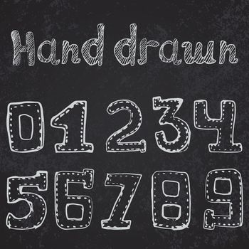 Written numbers 0-9 hand drawn sketch on chalkboard.