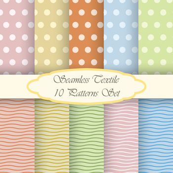Retro background set made of dots and horizontal stripes, Vintage hipster seamless pattern.