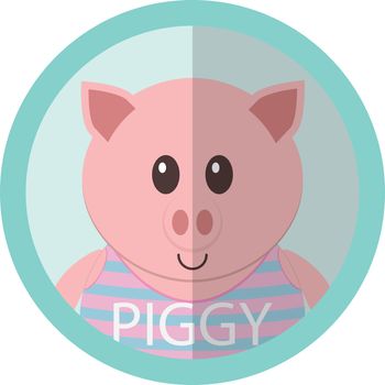 Cute piggy cartoon flat icon avatar round circle.