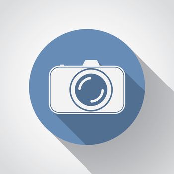Professional photocamera flat icon with long shadow.