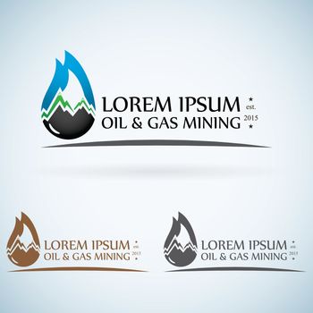 OIl gas company vector logo design template color set. fire oil drop with mountains abstractsymbol concept icon. 