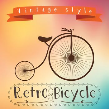 Retro bicycle on colorfull background. Text in vinage frame