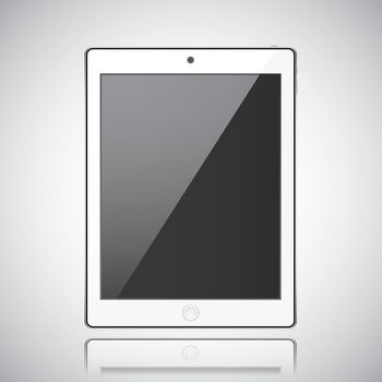 New realistic tablet modern style grey background with reflection.