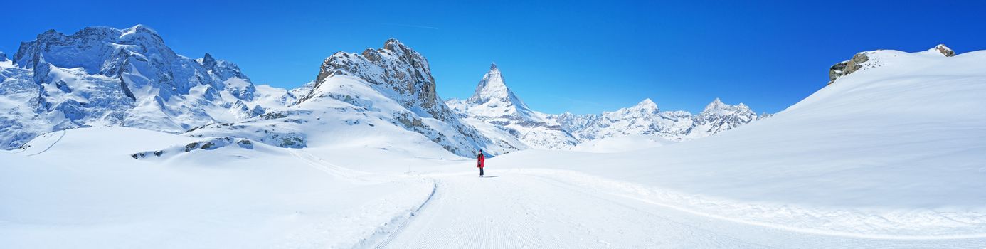 Panoramic beautiful view of snow mountain Matterhorn peak, Zermatt, Switzerland.