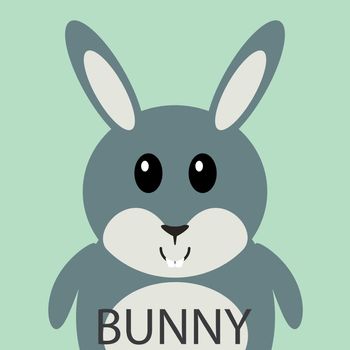 Cute grey bunny cartoon flat icon avatar.