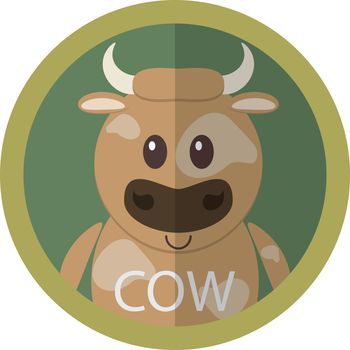 Cute brown cow cartoon flat icon avatar round circle.