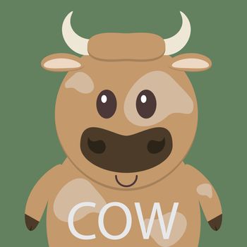 Cute broun cow cartoon flat icon avatar.