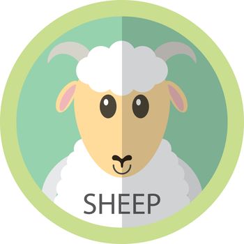 Cute white sheep cartoon flat icon avatar.