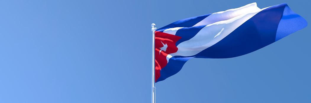 3D rendering of the national flag of Cuba waving in the wind against a blue sky