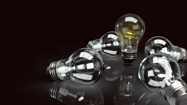 The light bulb in the dark for idea or business content 3d rendering.