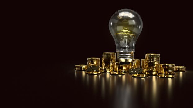 The light bulb and gold coins in the dark for idea or business content 3d rendering.