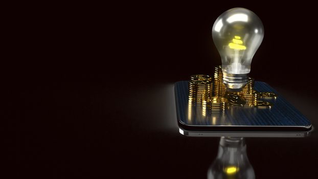 The light bulb and gold coins on tablet for idea or business content 3d rendering.
