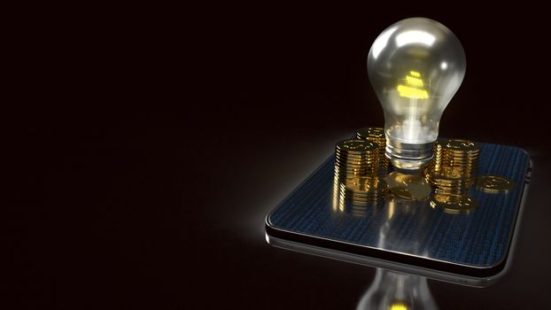 The light bulb and gold coins on tablet for idea or business content 3d rendering.
