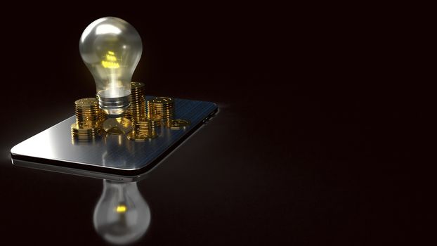 The light bulb and gold coins on tablet for idea or business content 3d rendering.
