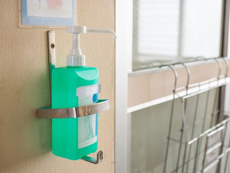 Pump bottle for hand sanitizer in hospital For hygiene During the outbreak of the coronavirus. Health care and sanitary concept.