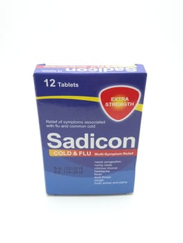 MANILA, PH - SEPT 25 - Sadicon cold and flu tablets box on September 25, 2020 in Manila, Philippines.