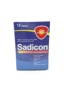 MANILA, PH - SEPT 25 - Sadicon cold and flu tablets box on September 25, 2020 in Manila, Philippines.