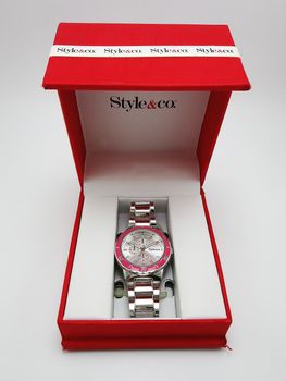 MANILA, PH - SEPT 25 - Style and co mens stainless wrist watch at red box on September 25, 2020 in Manila, Philippines.