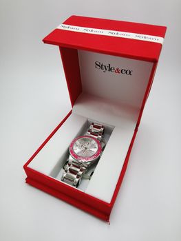 MANILA, PH - SEPT 25 - Style and co mens stainless wrist watch at red box on September 25, 2020 in Manila, Philippines.
