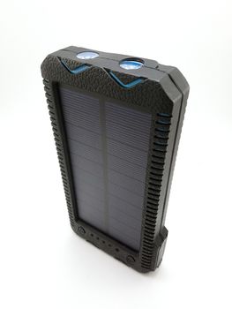 Solar power powerbank charger use to charge low to empty battery of smartphone