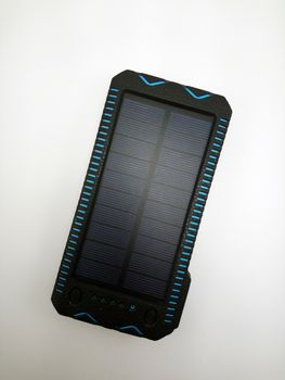 Solar power powerbank charger use to charge low to empty battery of smartphone