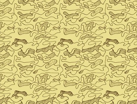 Hand drawn abstract camouflage khaki seamless pattern, vector illustration.