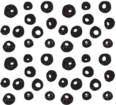 Hand drawn black brush circles and dots seamless pattern, vector illustration.