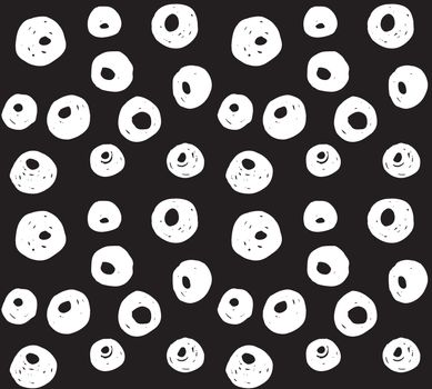 Hand drawn black brush circles and dots seamless pattern, vector illustration.