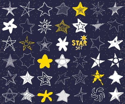 Star sketch Doodles set, hand drawn vector illustration, isolated.