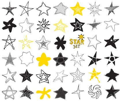 Star sketch Doodles set, hand drawn vector illustration, isolated.