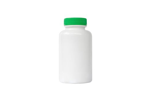 Plastic bottle for packaging in food and pharmaceutical industries isolated on white background.