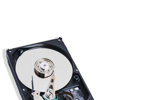 Closeup data recording media in 3.5-inch computer hard disk isolated on white background.