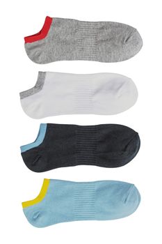 Group of short sports socks isolated on white background.