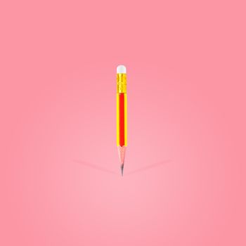Short-sharpened wooden pencil and eraser isolated on beautiful pastel color background, with clipping path.