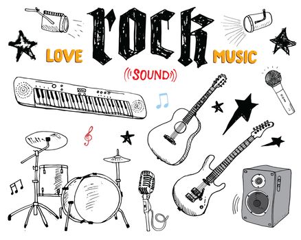 Music Instruments Set. Hand Drawn Sketch, Vector Illustration Isolated