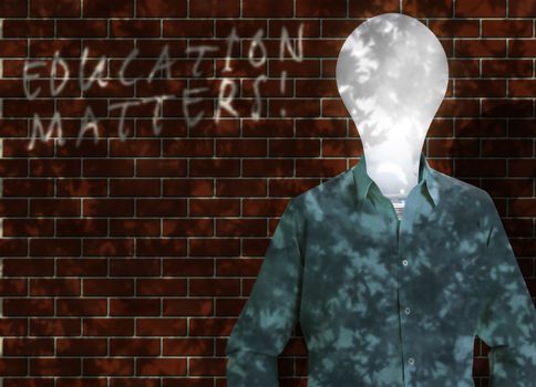 Lightbulb in a shirt. Education matters. 3D rendering