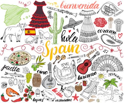 Spain hand drawn sketch set vector illustration.