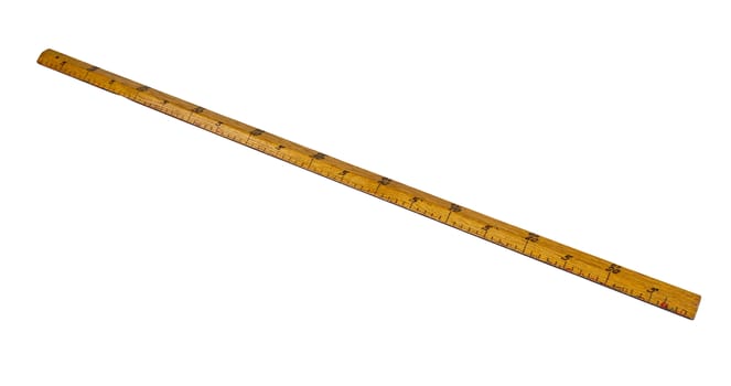 wooden meter ruler Handmade on a white background isolated.