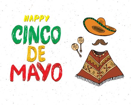 Happy Cinco de Mayo greeting card Hand lettering. Mexican holiday. vector illustration isolated on white background