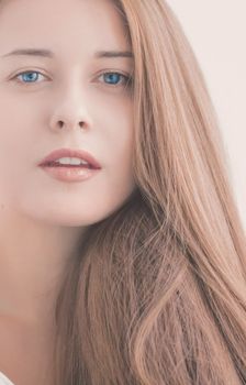 Woman as closeup beauty face portrait, young model with natural makeup look and long hairstyle for female hair care, cosmetic or skincare brands