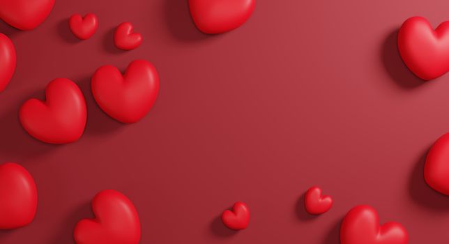 Red heart on paper background with copy space 3d render