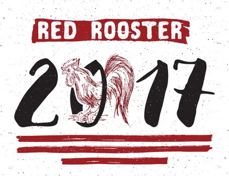 Red rooster or cock symbol of 2017 year. Hand drawn sketch vector illustration