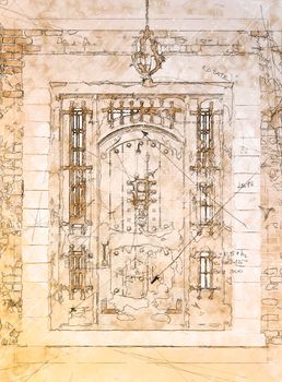 Artist Rendering Sketch of Beautiful Luxury Residential Front Door.